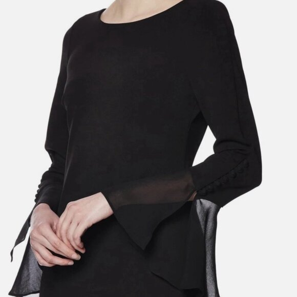 NWT Calvin Klein Black Chiffon Sleeve Stretch Crepe Sheath Dress Size 14 - Picture 1 of 14